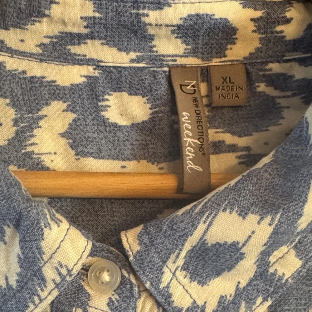 New Directions Blue and Cream Patterned Shirt Dress Beach Dress